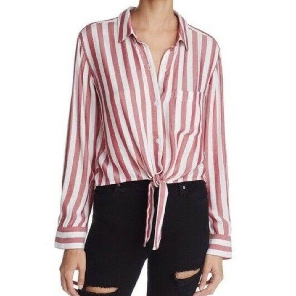Rails Top Val Dali Stripe Tie-Front Shirt in red/white, size small